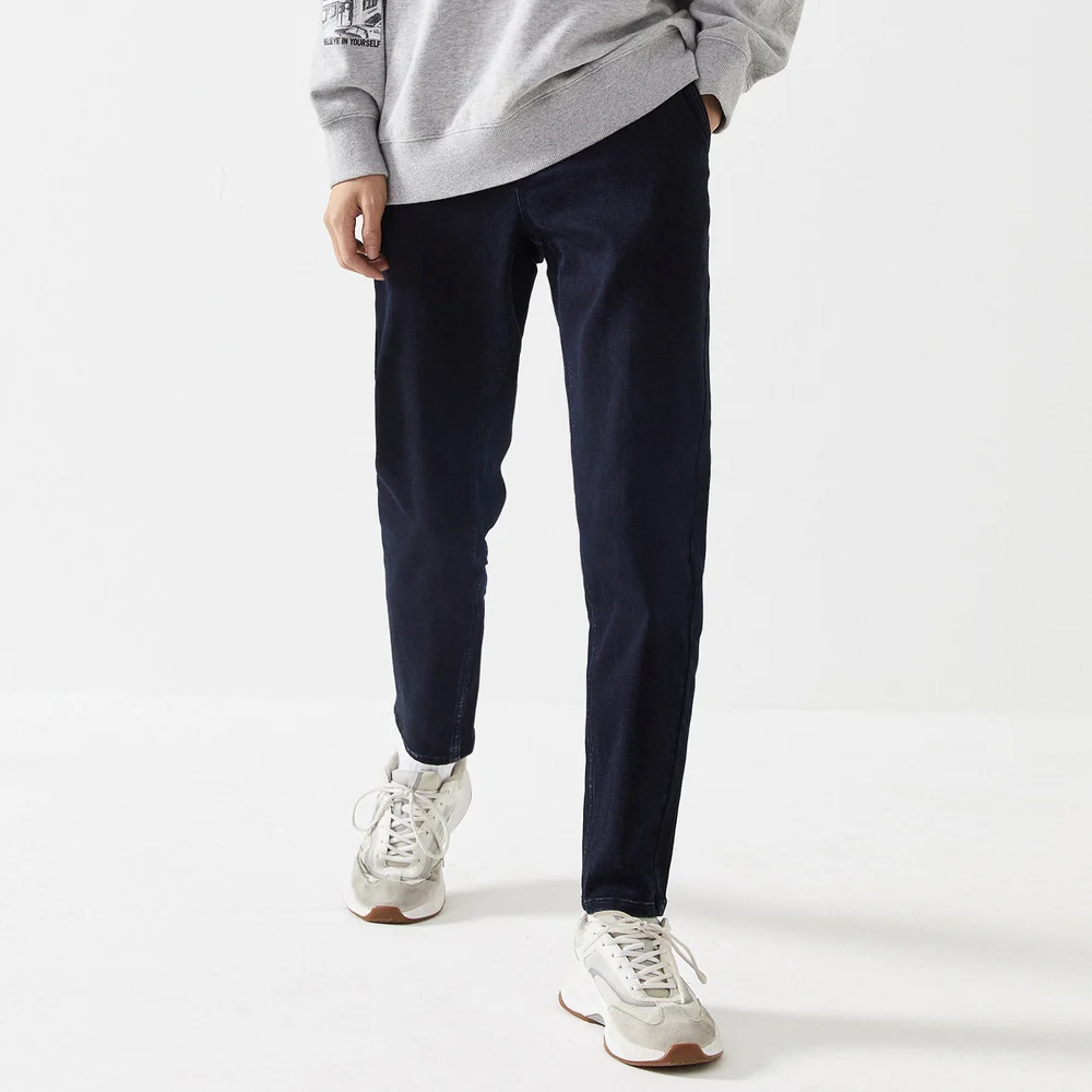 Metersbonwe Men's Straight Winter Jeans Thick Long Warm Denim Trousers Korean Trend Cashmere Casual Traditional Pencil Jeans