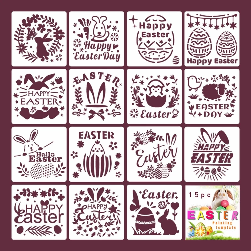 

15Pcs Easter Bunny Drawing Templates 6'' Reusable PET Stencils for Kid Student Card Making Drawing Easter Party Decor