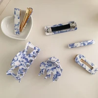 new chinese style blue and white porcelain hairpin shark clip acetate grab clip net red hair claw clip side clip