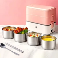 portable heated heating lunch box stainless steel food container mini hot rice cooker steamer meal lunchbox bento warmer