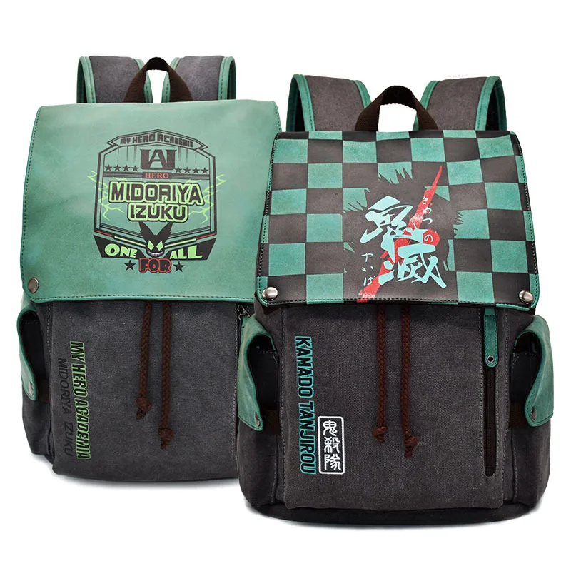 

Anime Demon Slayer Kamado Tanjirou My Hero Academia Midoriya Izuku Backpack Fashion Casual Canvas Student School Bag Mochila