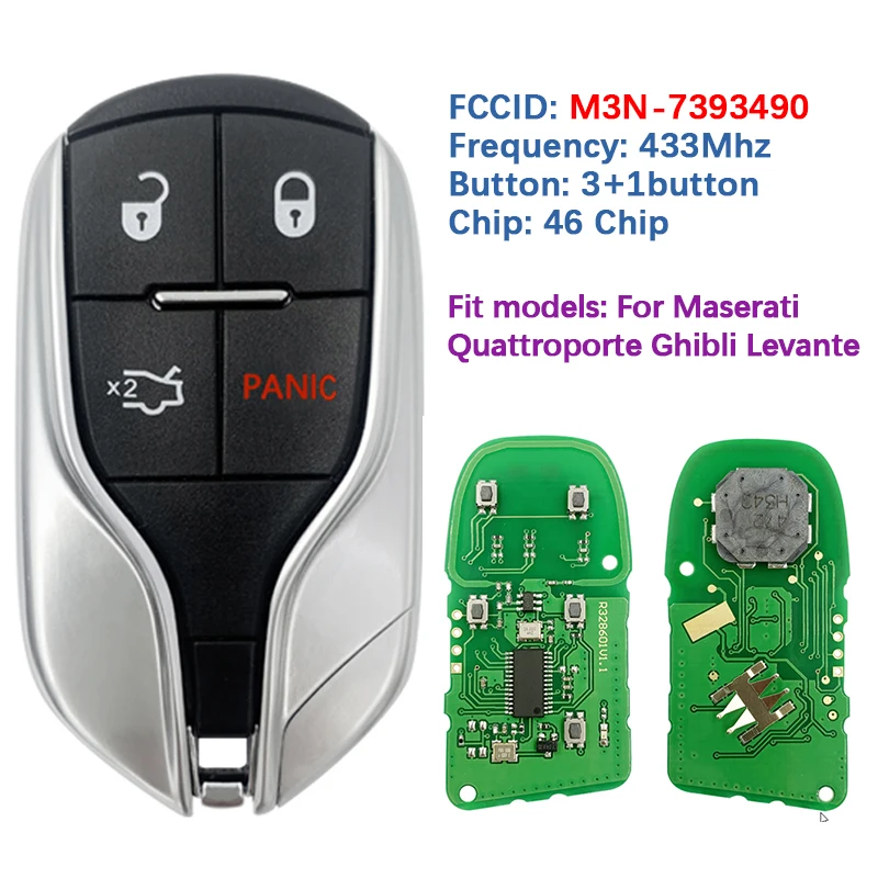 

CN 089001 Послепродажный 4-кнопочный интеллектуальный дистанционный брелок M3N- 7393490 Чип 433 МГц 46 для Maserati Quattroporte Ghibli Levante 2017-2020