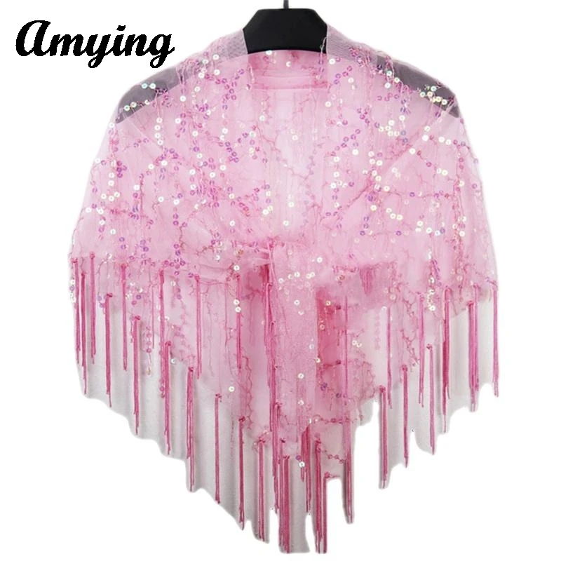 Новинка пикантная Тонкая Шаль с блестками и кисточками Женский сетчатый