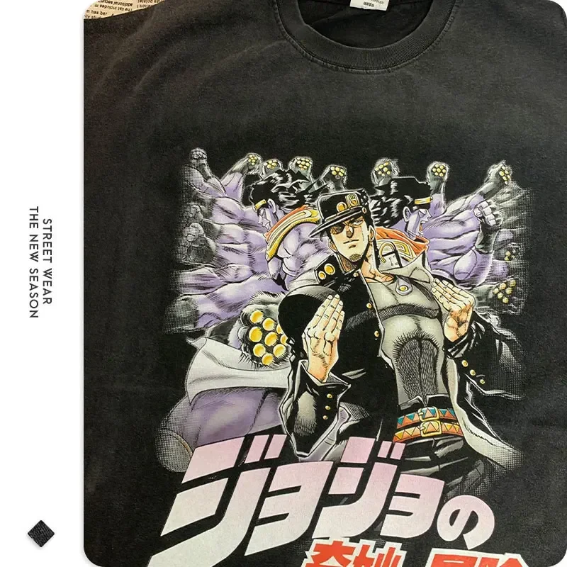 Футболка JOJO Steel Ball Run Vintage Washed Zeppeli Gyro Футболки Oversize Manga DIO Jotaro Jolyne Jean Pierre Топы