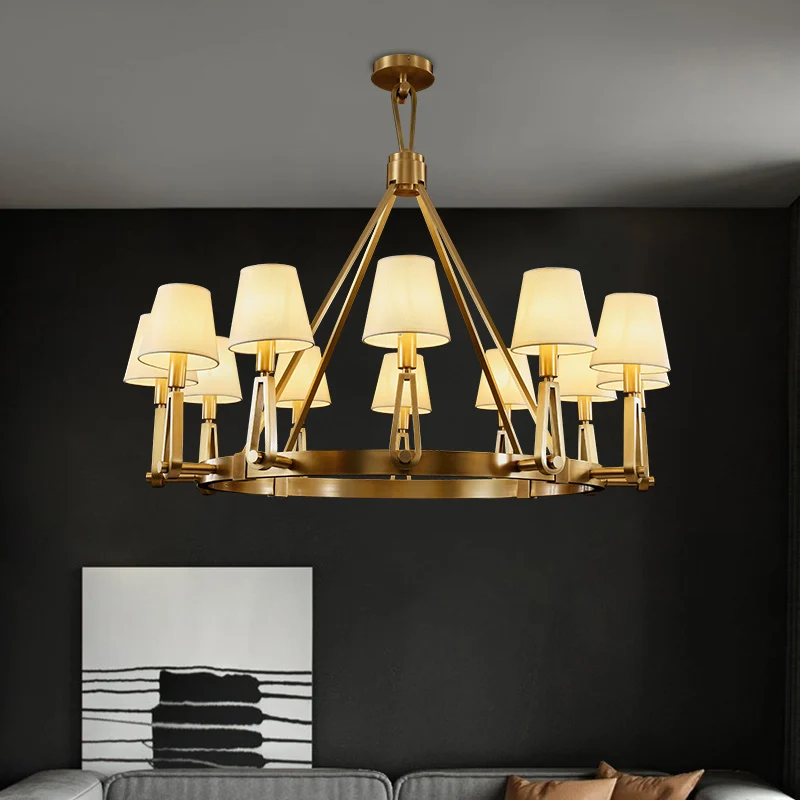 

American-Style Copper Living Room Chandelier Light Luxury and Simplicity Villa Bedroom Light Creative Designer Post-Modern Pure