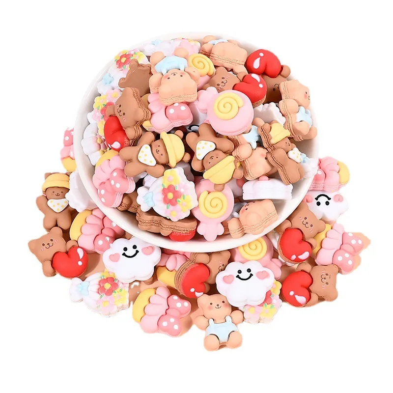 

10 Pcs New Mini Kawaii Cartoon Bear Cake Lollipop Resin Flat Back Cabochons Scrapbook Diy Party Hairpin Accessories Decorate N18