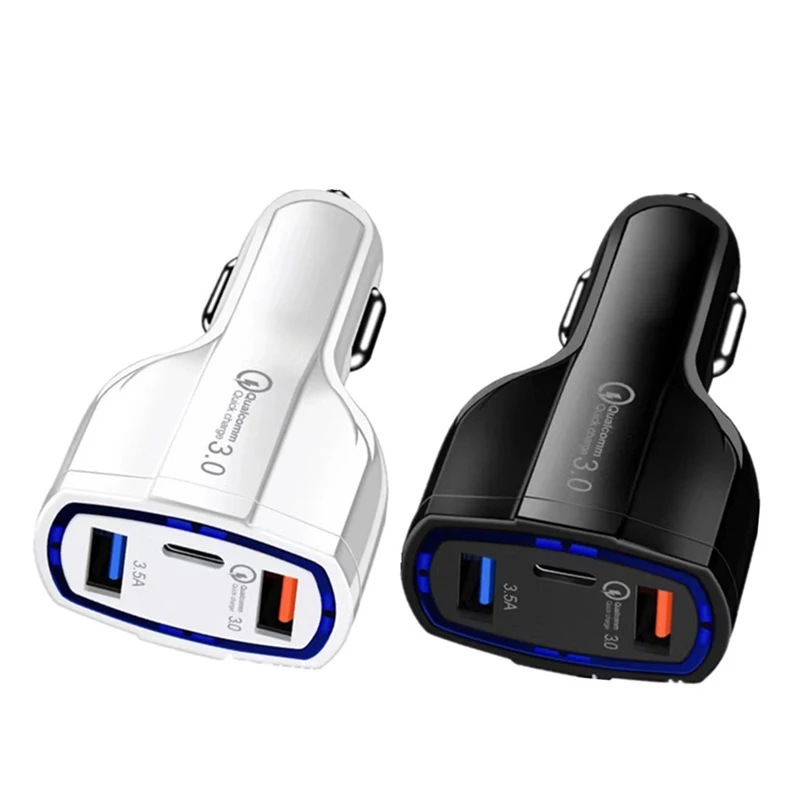 Автомобильное зарядное устройство с быстрой зарядкой, 3 порта, QC 3.0, 7А, высокая мощность, Type-C USB, для телефона, с интеллектуальным чипом, 12В-32В, универсальное (art.: 3920db67656ea) - 3920db67656ea