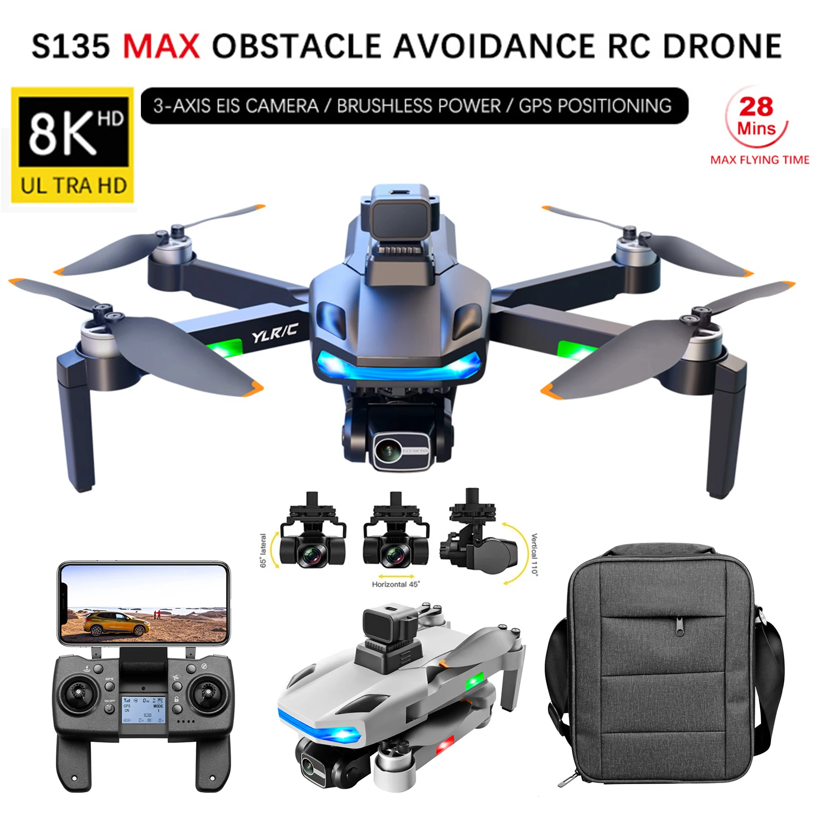 

2022 New S135 Professional 8K GPS 3-Axis Gimbal Camera Drone Aerial Photography Brushless Quadcopter Obstacle Avoidance RC Dron