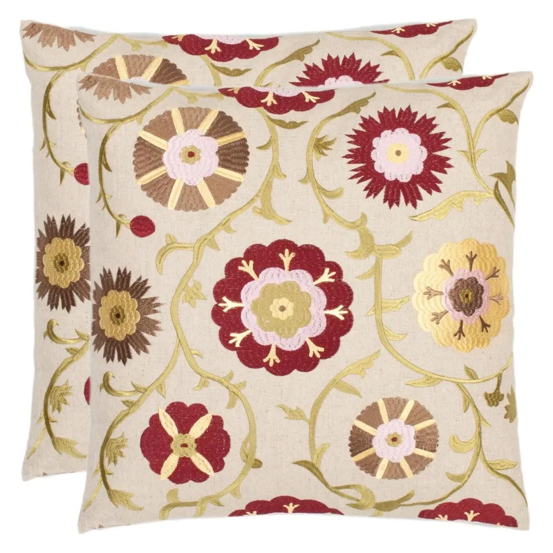 

18 In. Cream/Red Decorative Pillows - Set of 2