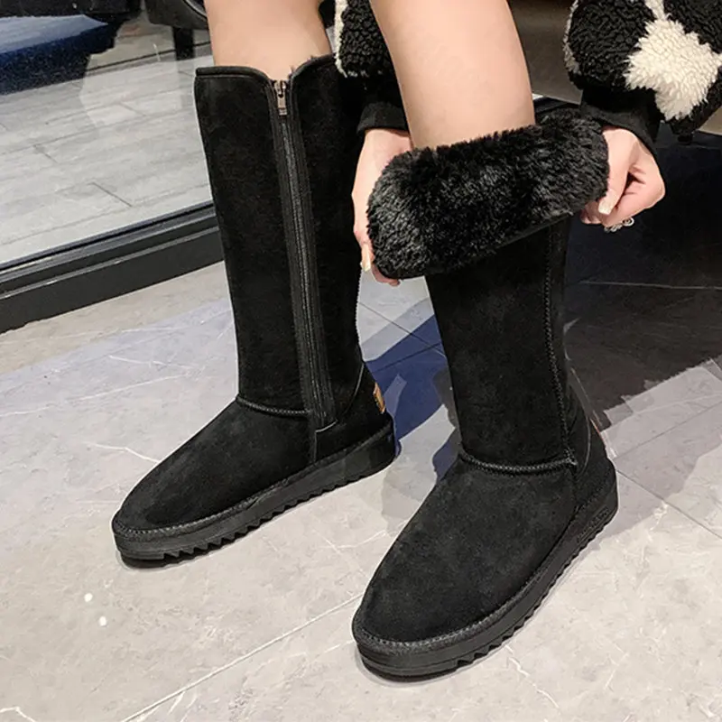 

Женские сапоги Челси на плоской платформе, высокие сапоги с плюшевой подкладкой из хлопка, повседневная обувь на молнии, теплые сапоги на ме...