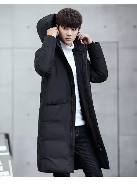

2022New New Men's Long Down jacket Coat Hooded Overcoat Male Solid Color Black Long Down jacket Parkas Winter Warm Outerwear