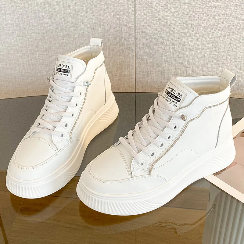Autuspin White Ankle Boots 2023 Winter Women Fashion Crystal Bordered High Top Wedges Platform Casual Shoes Females Warm Booties