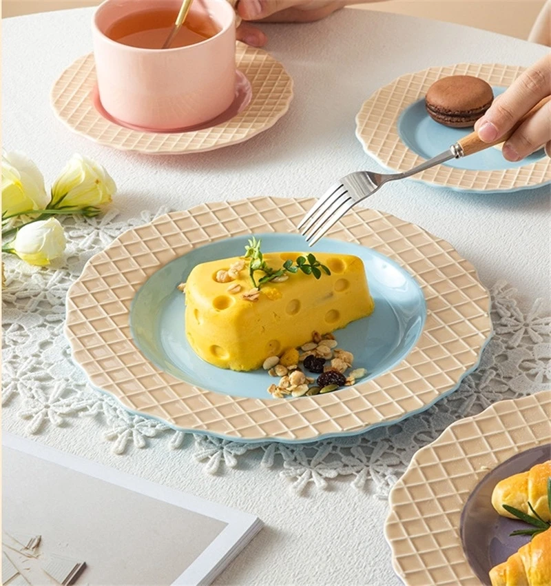 w waflu Ceramika Talerz deserowy Porcelanowe naczynie do ciasta z oprawkami Tort imprezowy Śniadanie Naczynia obiadowe Popołudniowa herbata