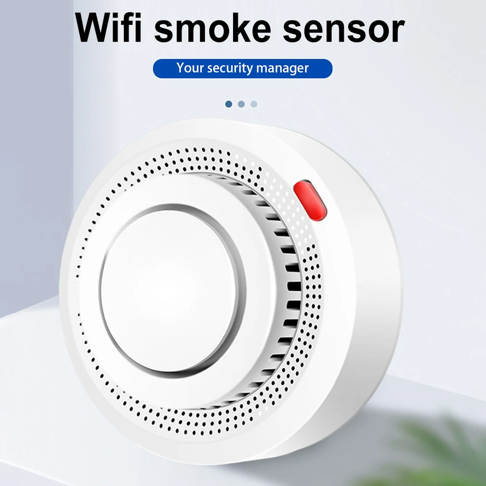 

WiFi Smoke Fire Sound Alarm Wireless 70db Smoke Sensor Alarm Tuya App Real-time Monitoring AAA Battery Powered Home Alarm System