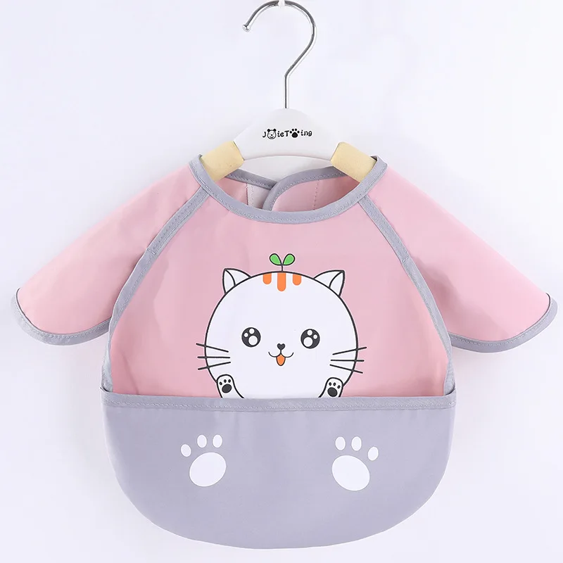 

Cute Cartoon Baby Bib Adjustable Animal Pattern Waterproof Saliva Dripping Bibs Long Sleeve Apron Saliva Towel Drooling Scarf