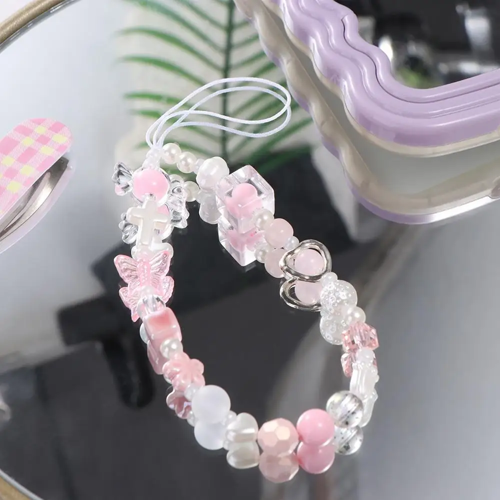 Милый крутой ремешок для телефона Y2k в форме сердца звезды розового жемчуга