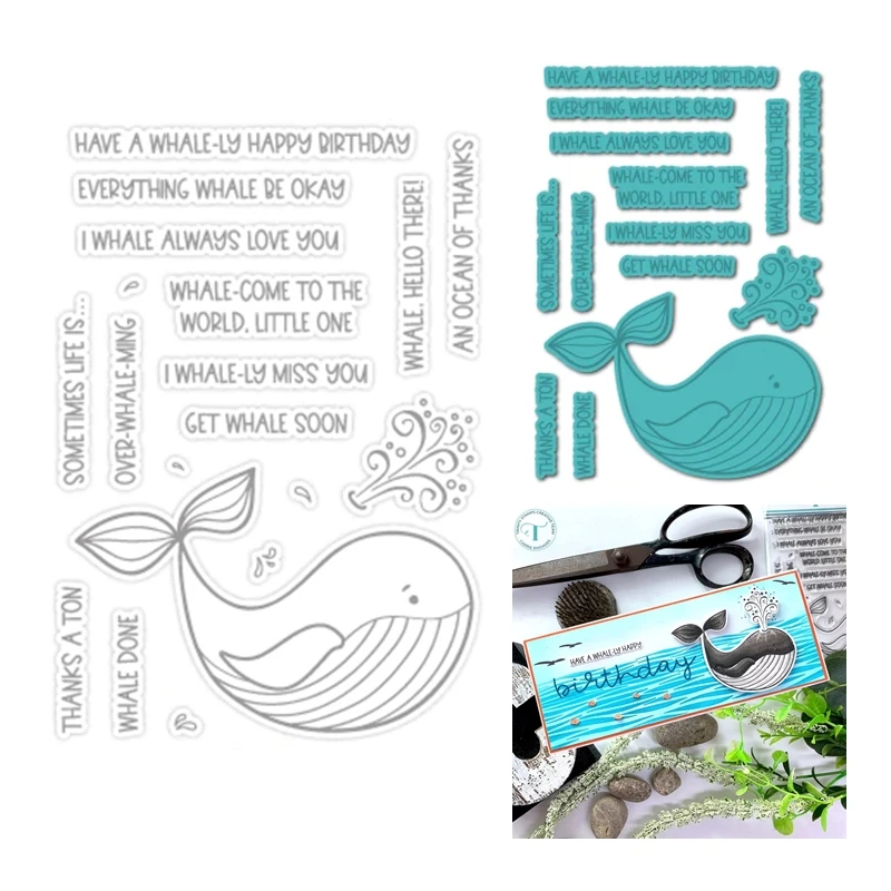 

Whale Hello There Metal Cutting Dies New 2022 Scrapbooking For Paper Making Embossing Frame Card Clear Stamps Set