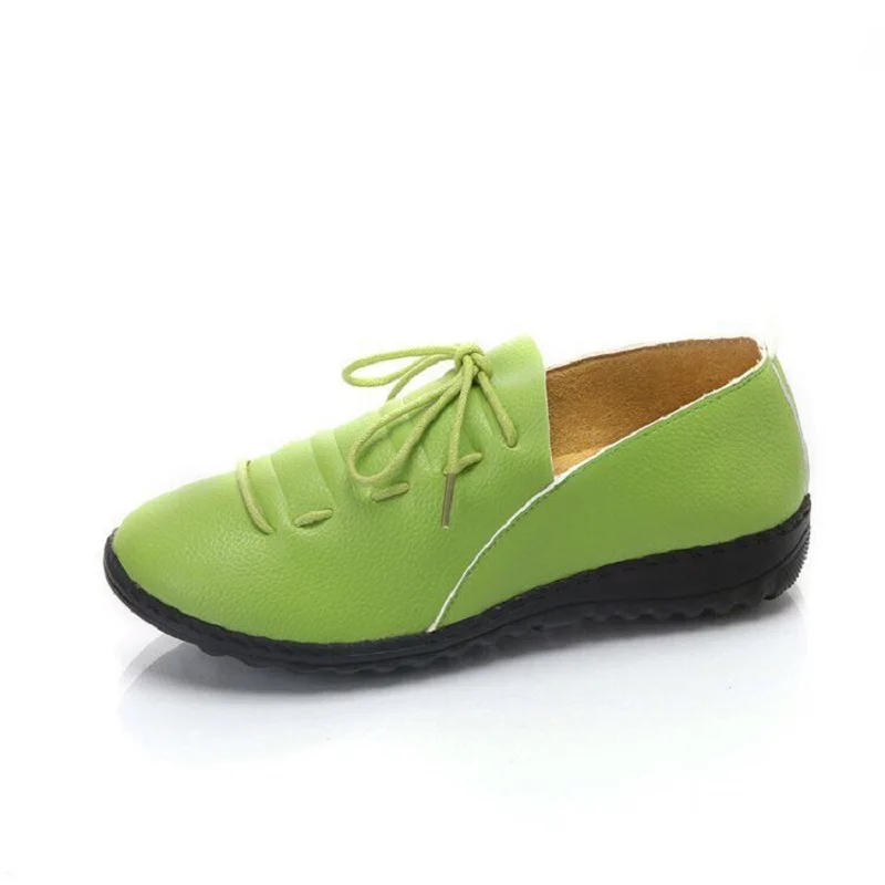 Designer Green Loafers Woman Pleated Lace Up Sneakers Women Wedges Moccasins Soft Leather Jogging Dance Flats