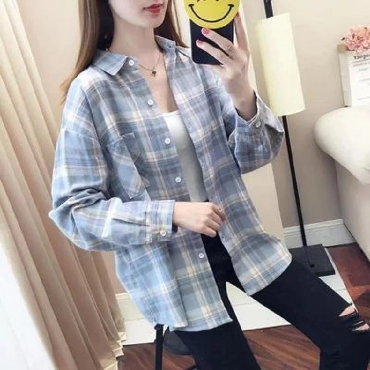 

Autumn Winter Long Jacket Women Checkered Plaid Jacket Coat Women Overshirt Overcoat Warm Button Up Coat For Women