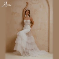 elegance strapless wedding dress with lace layer vestidos de boda tulle sweep train beach bridal gown bride robe puff sleeve