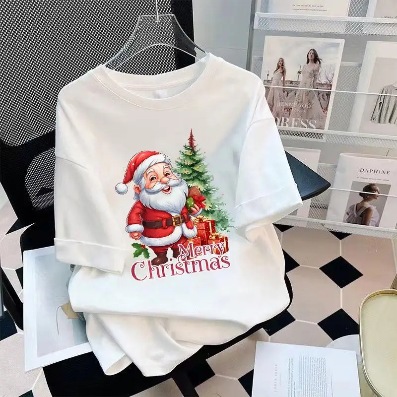 2024 новогодняя футболка женская рождественская одежда свободная повседневная