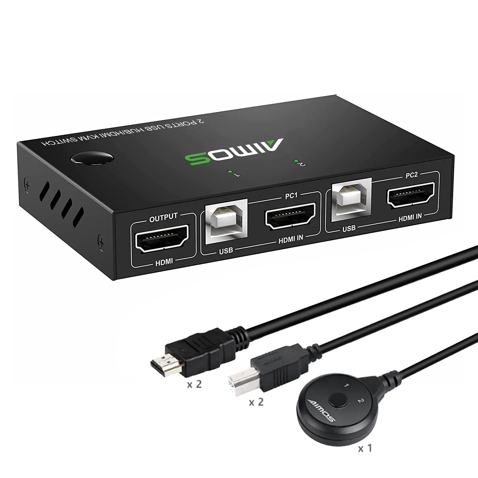 

KVM Switch HDMI 2 Port Box, AIMOS USB&HDMI Switches 4 USB Hub, HD 4K@30Hz, for 2 Computers Share Keyboard Mouse and 1 HD Monito