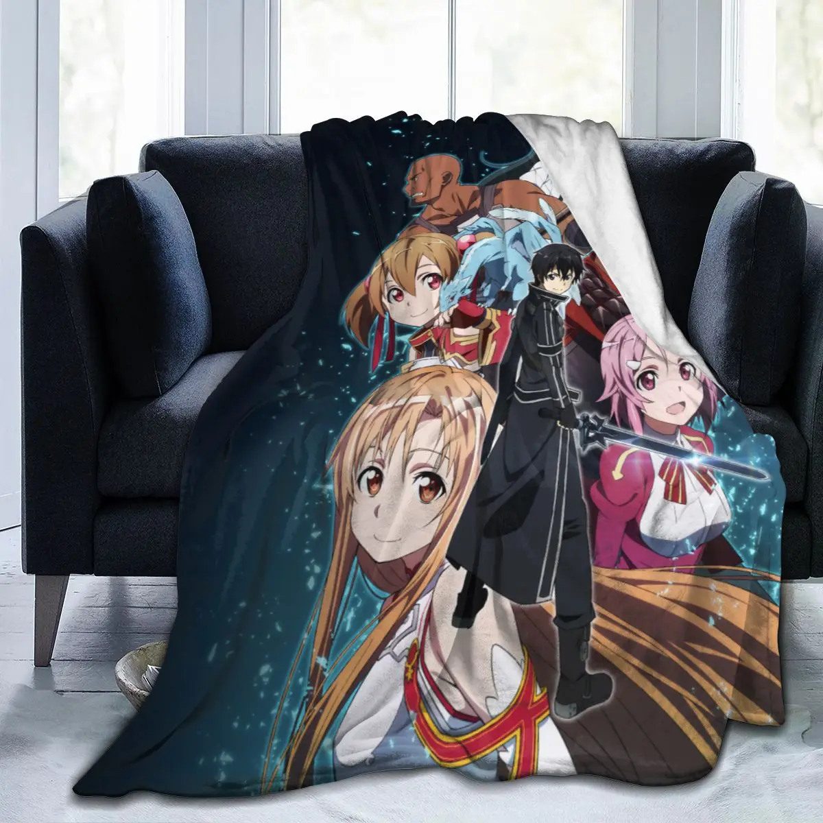 

Fashion 3D Printing SwordArtOnline Comfortable Printed Flannel Sheet Bedding Soft Blanket Square Picnic Soft Blanket Quick Dry