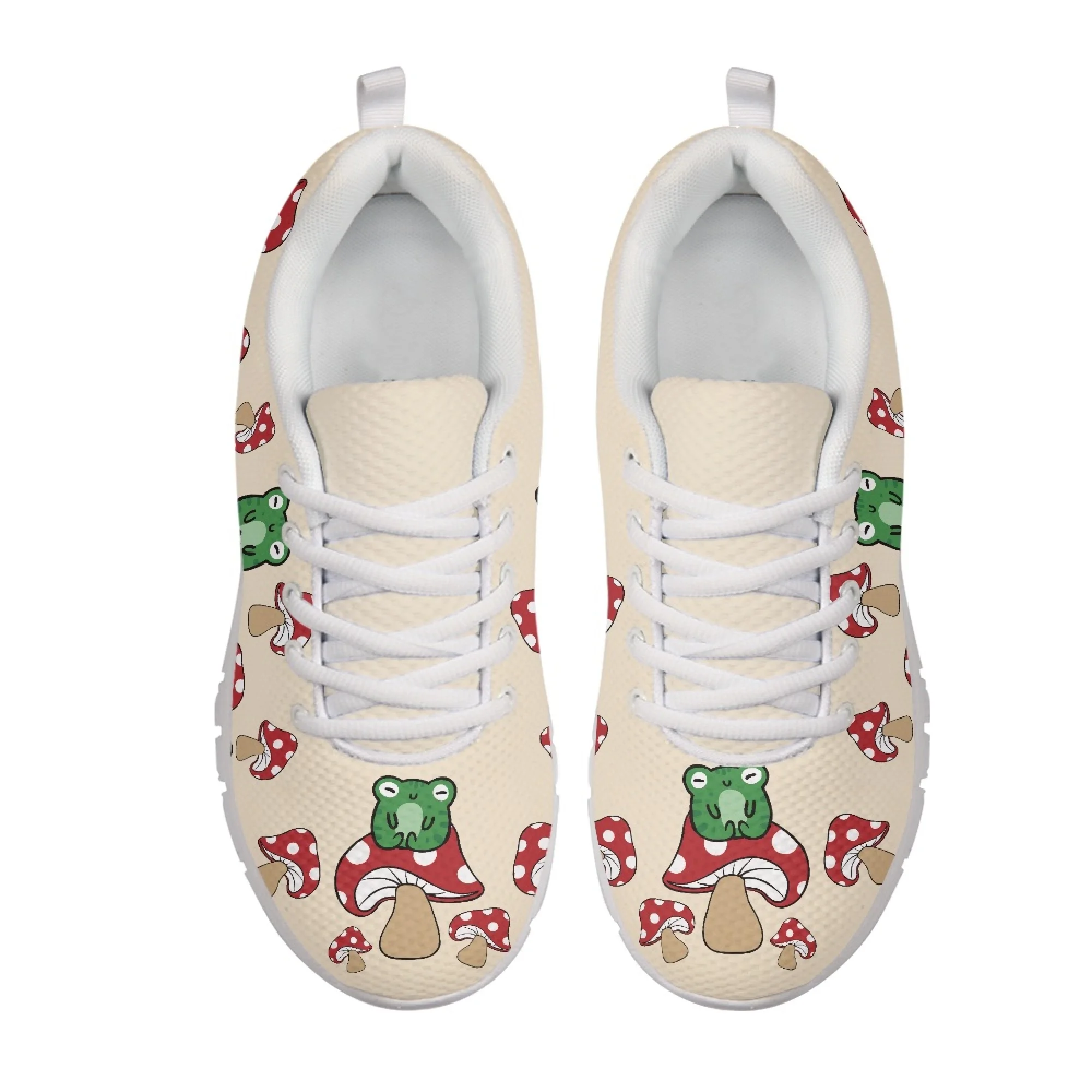 Yikeluo Cartoon Frog with Mushroom Sneakers for Ladies Print On Demand Casual Outdoor Walking Shoes Girls кроссовки женские New