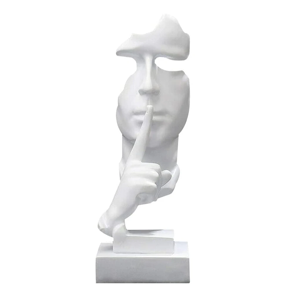 Silence is Golden Statue, Resin Abstract Sculpture Modern Art Figurines Silent Men Statues Carving Sculptures for Living Room