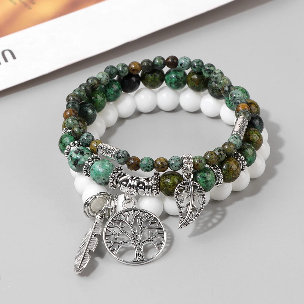 

Natural Stone Tree of life Charm Bracelet Handmade Shoushan Stone Agates Quartz Beaded Bracelets Men Women Bohemia Yoga Jewelry