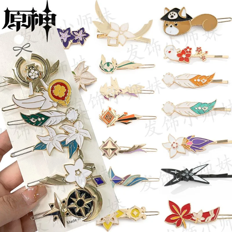 

Anime Genshin Impact Surrounding Shenzhiyan Hairpin Headwear Cartoon Girls Clip Set Wendy Walnut Carved Clear Hair Accessories