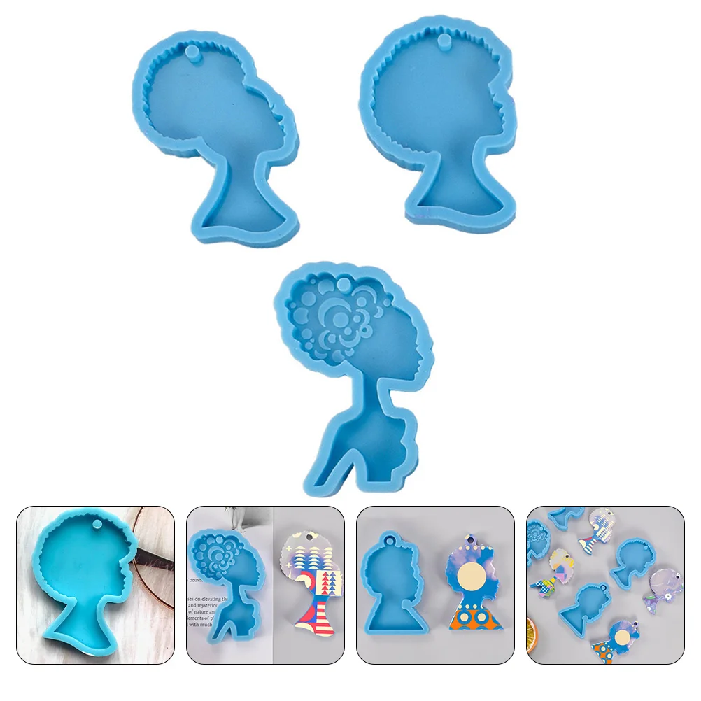 

3 Pcs Afro Head Stencil Creative DIY Mold Molds Key Rings Female Keyring Bridal Jewelry Silicone Keychain Making Resin