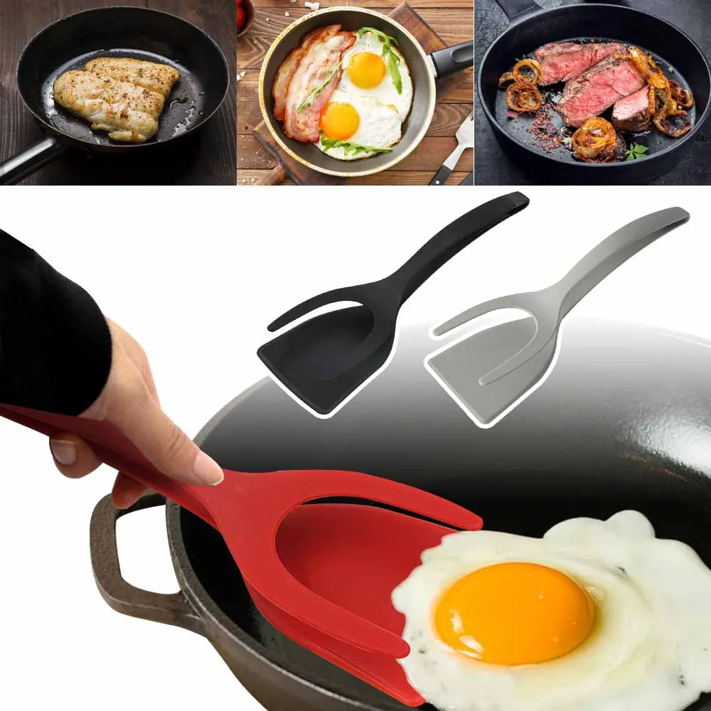 

2-in-1 Kitchen Accessories Kitchen Gadget Sets Omelette Spatula Kitchen Silicone Spatula for Toast Pancake Egg Flip Tongs