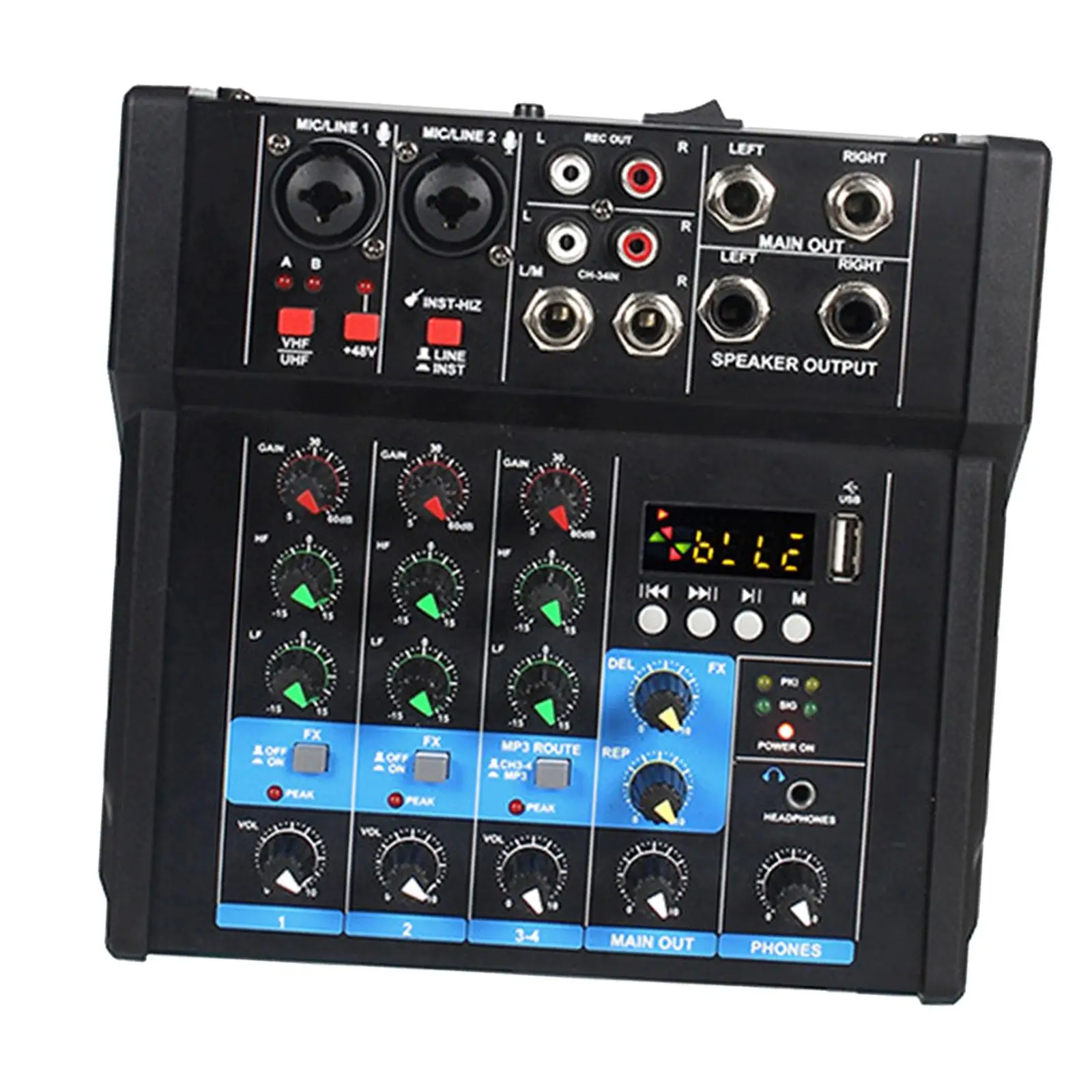 

Audio Mixer 4 Channel 48V Phantom Power Professional Sound Board Console System for Studio Recording DJ Mixing Karaoke
