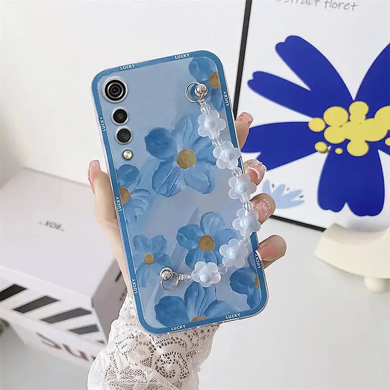 

Suitable For Lg Velvet Phone Case Blue Oil Painting Flower Chain Soft Shell
