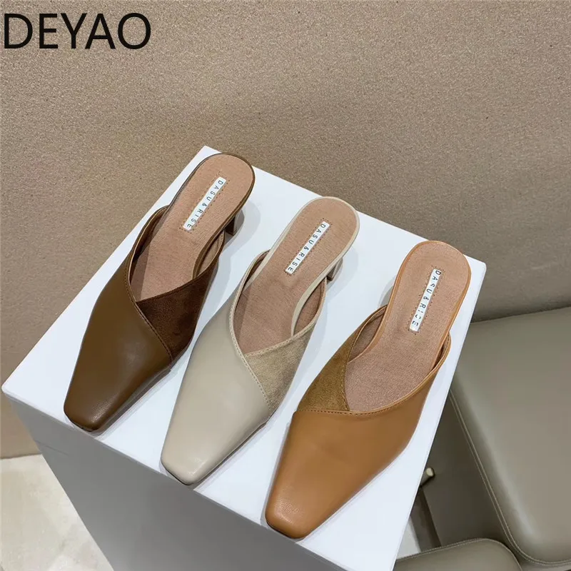 

Fashion Square Toe Slippers Women Slip On Mule Flat Heels Causal Outsides Slides Elegant Shoes Luxury Sandal Mujer