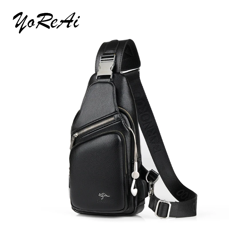 

YoReAi New Men's Casual PU Chest Bag Multifunctional Waterproof USB Shoulder Bags Travel Riding Mobile Phone Storage Pounch