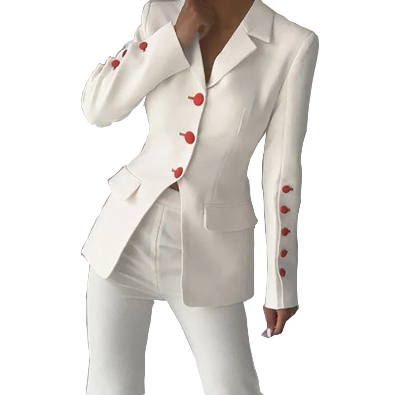 Белый узкий женский пиджак цельный однобортный с лацканами облегающая женская