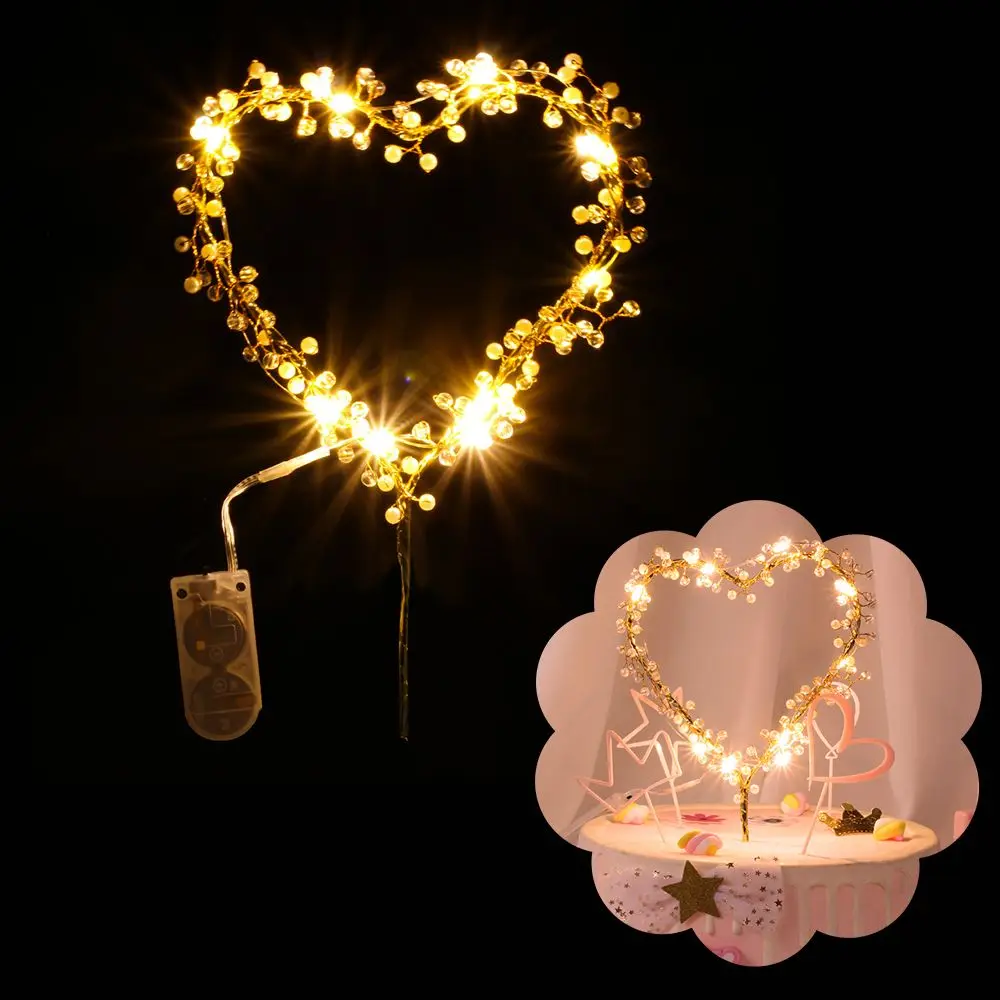 

NEW Cupcakes LED Heart Shape Pearl Cake Toppers Happy Birthday Party Decoration Cake Decorating Tool