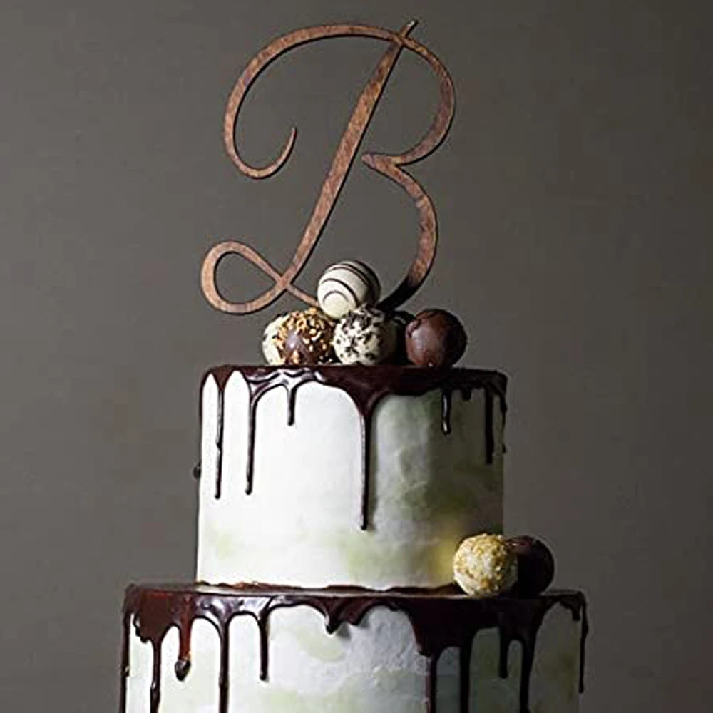 

Уникальные инициалы с фамилией на заказ, деревенский Свадебный Топпер для торта, личный Топпер для торта на память, винтажный Топпер для торта из черного дерева