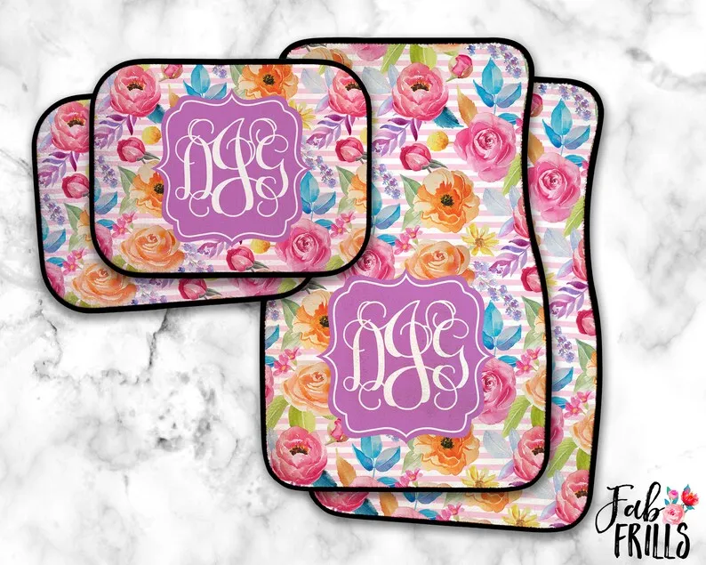 

Monogrammed Floral Car Mats Girly Car Accessories Flower Floor Mats Personalized Car Accessories For Women Garden Variet