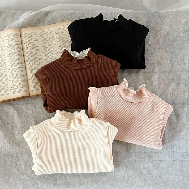 

Stringy Selvedge Toddler Baby Girl Bottoming Shirt Autumn Winter Half-turtleneck Plush T-shirt Kids Boys Undershirt Clothes