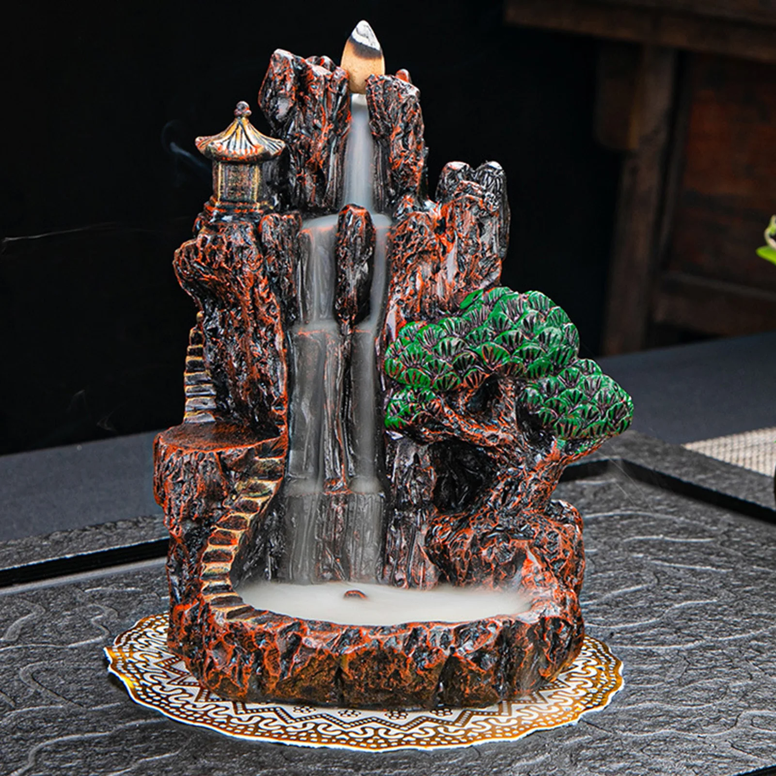 

Ceramic Incense Holder Waterfall Incense Burner Mountains Backflow River Smoke Censer Holder Aroma Holder Office Home Crafts