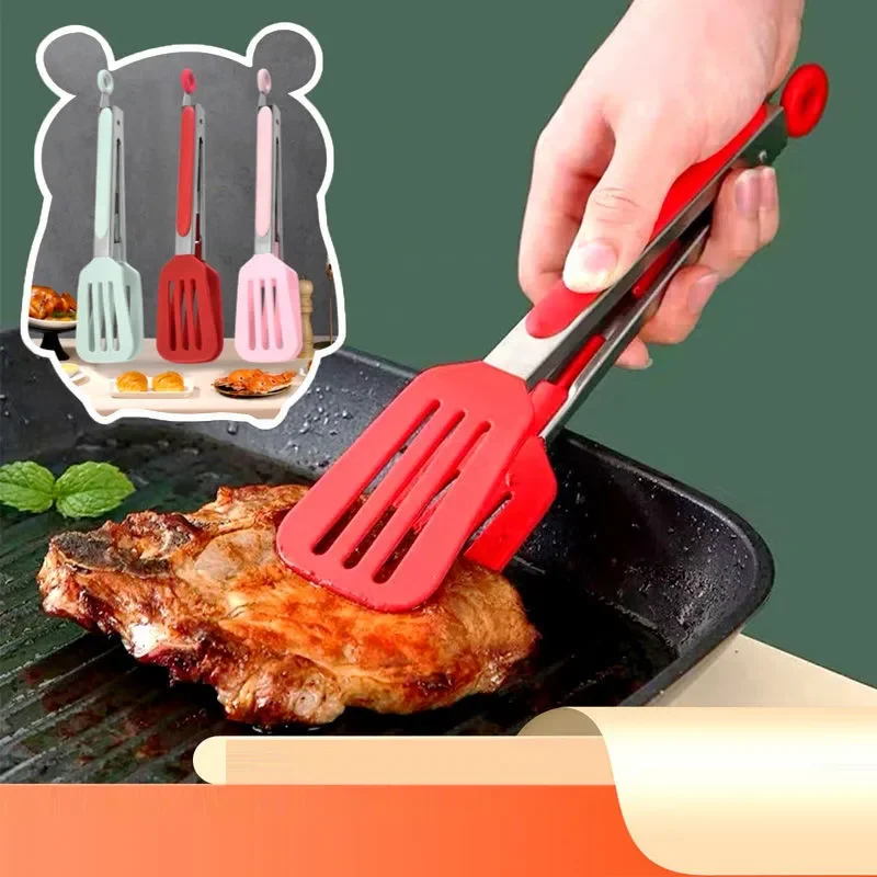 

Silicone BBQ Grilling Tong Kitchen Cooking Salad Bread Serving Tong Non-Stick Barbecue Clip Clamp Stainless Steel Tools Gadgets