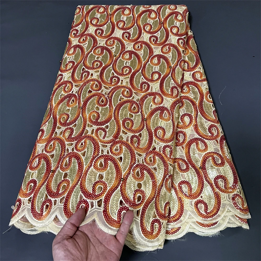 

AfricanNnigerian Fashion2023 High Quality Tulle Lace Fabric Organza Embroidery Guipure Sequins Party Prom Dress Wedding 5Yards