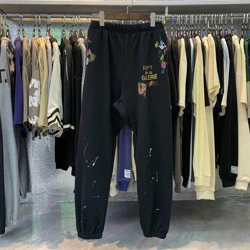 

2023 GALLERY Splash-Ink Hand-Painted Letter-Printed Terry Casual Trousers For Men And Women