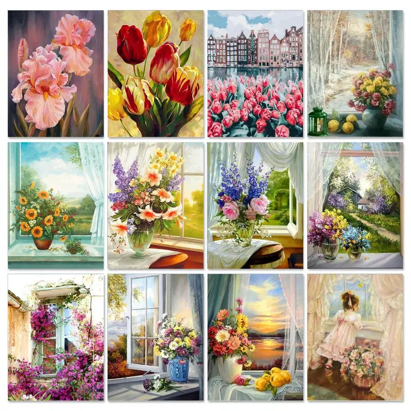 Gatyztory Flower lily DIY Painting By Numbers HandPainted Oil Painting Canvas Colouring Home Decor Gift 60×75cm