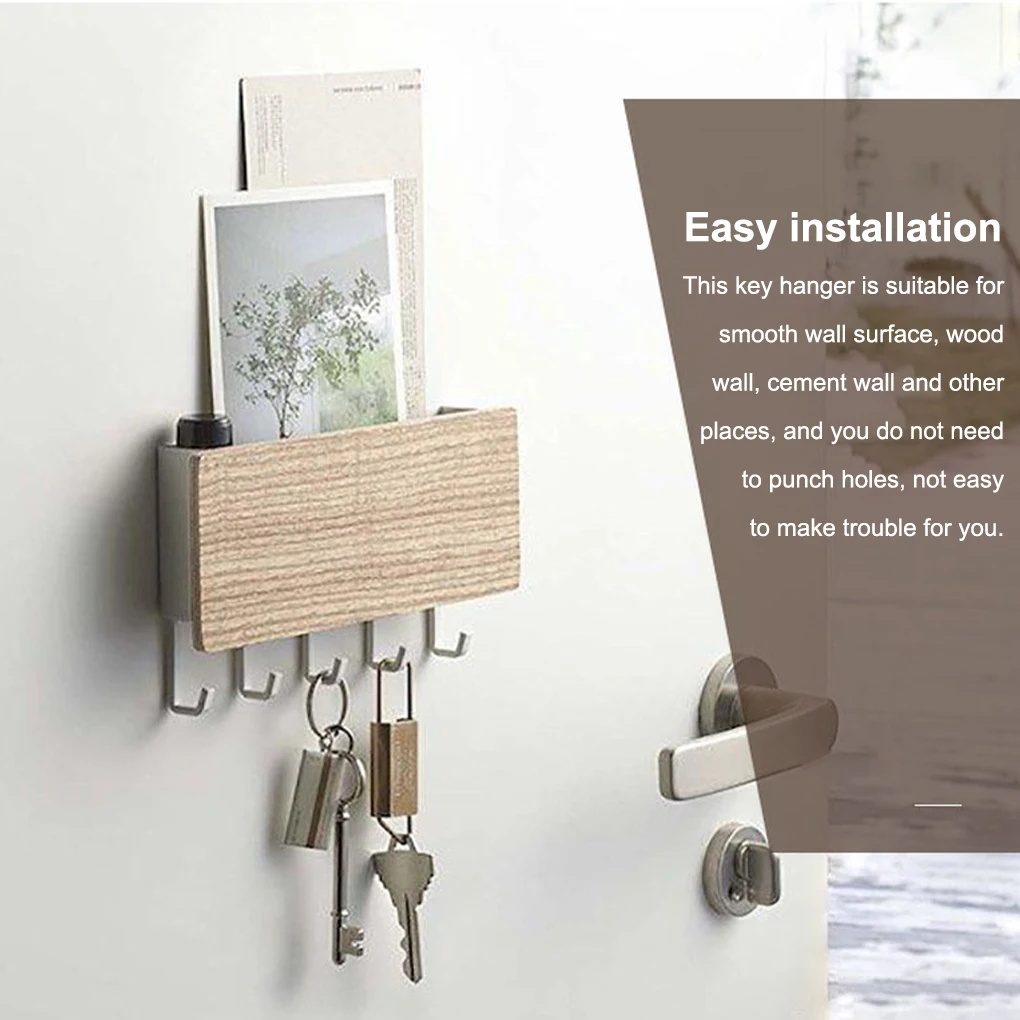 

Wall Shelf Door Mounted Key Hanger Organizer Hook Box Bedroom Space Saving Rack Organizing Holder Kitchen Wood Color