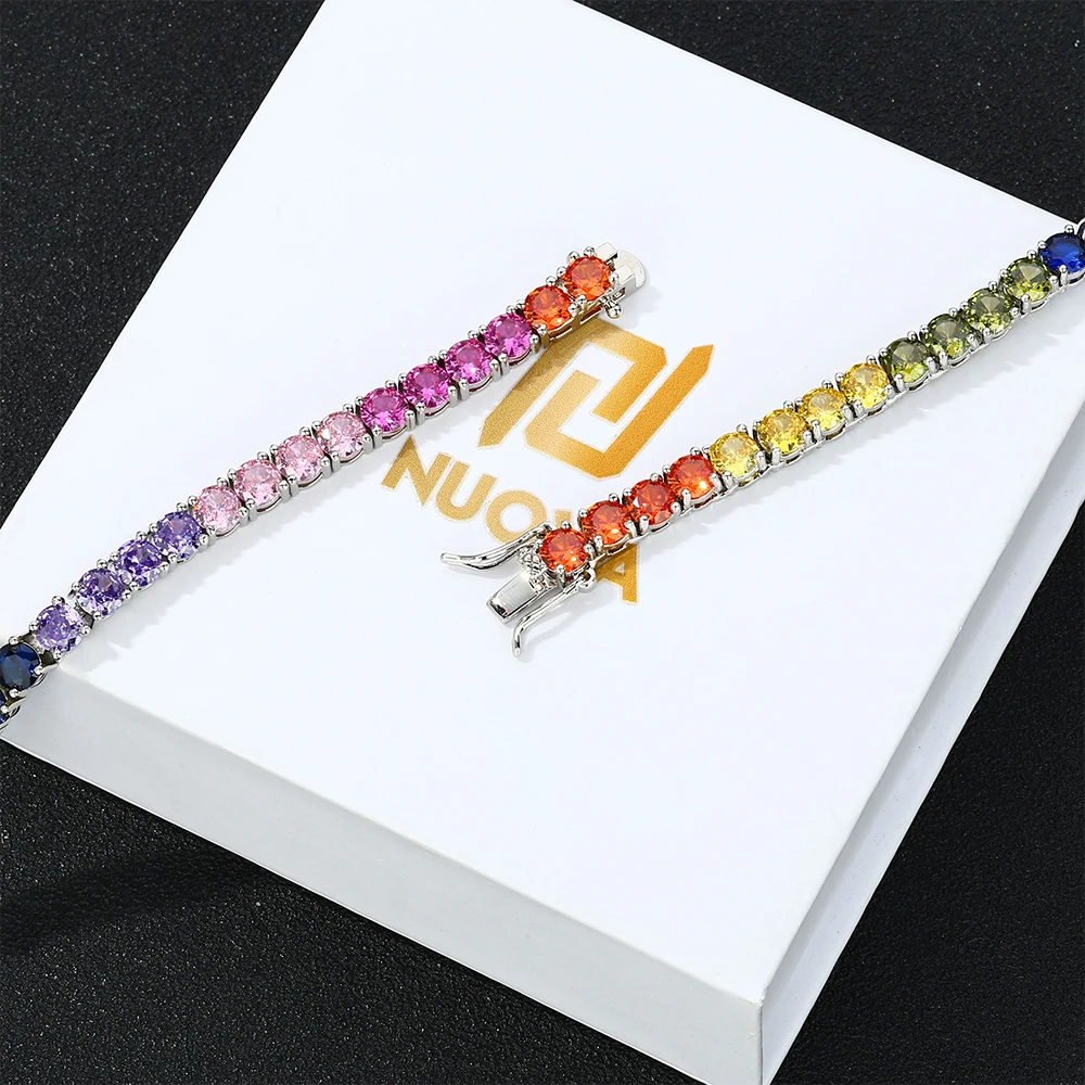 Фото Новый 5 мм Iced Out Bling Радуга красочный кубический цирконий CZ теннисная цепочка для женщин и мужчин очаровательное колье-колье ювелирные изделия подарок №5