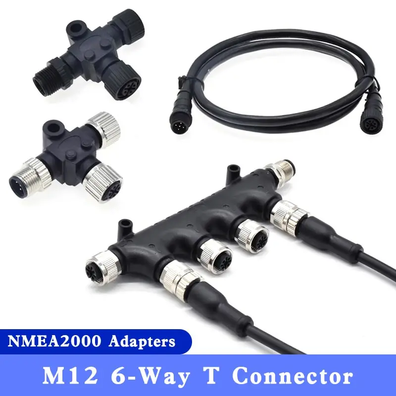 1pc 5Pin NMEA2000 Connector Adapter for Ship Yacht M12 T-type 3 Way Power Connectors NMEA 2000 Cables Wiring Sockets Converter